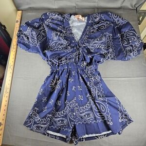 Scandal Italy Lucia Romper Navy Blue Bandana Paisley Print Cotton Womens Medium